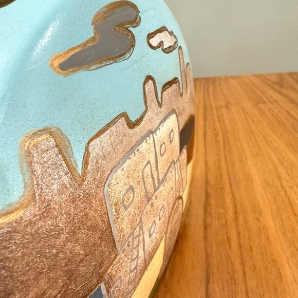 Vintage Handmade Southwest Pottery Vase Desert Cactus Adobe House Mountains 1993 - Picture 3 of 10